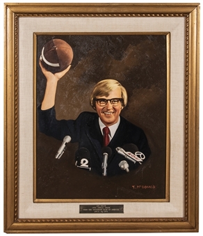 1976 Original Canvas of Lou Holtz From "Annual Award From The Touchdown Club of America" Framed To 23 x 27" (Holtz LOA)